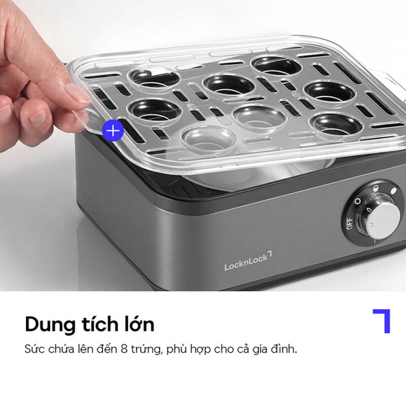 LocknLock Multi Egg Cooker 8 Eggs &ndash; 3 Doneness Levels, Auto Shut-off & Alarm - EJE212GRY, , large image number null